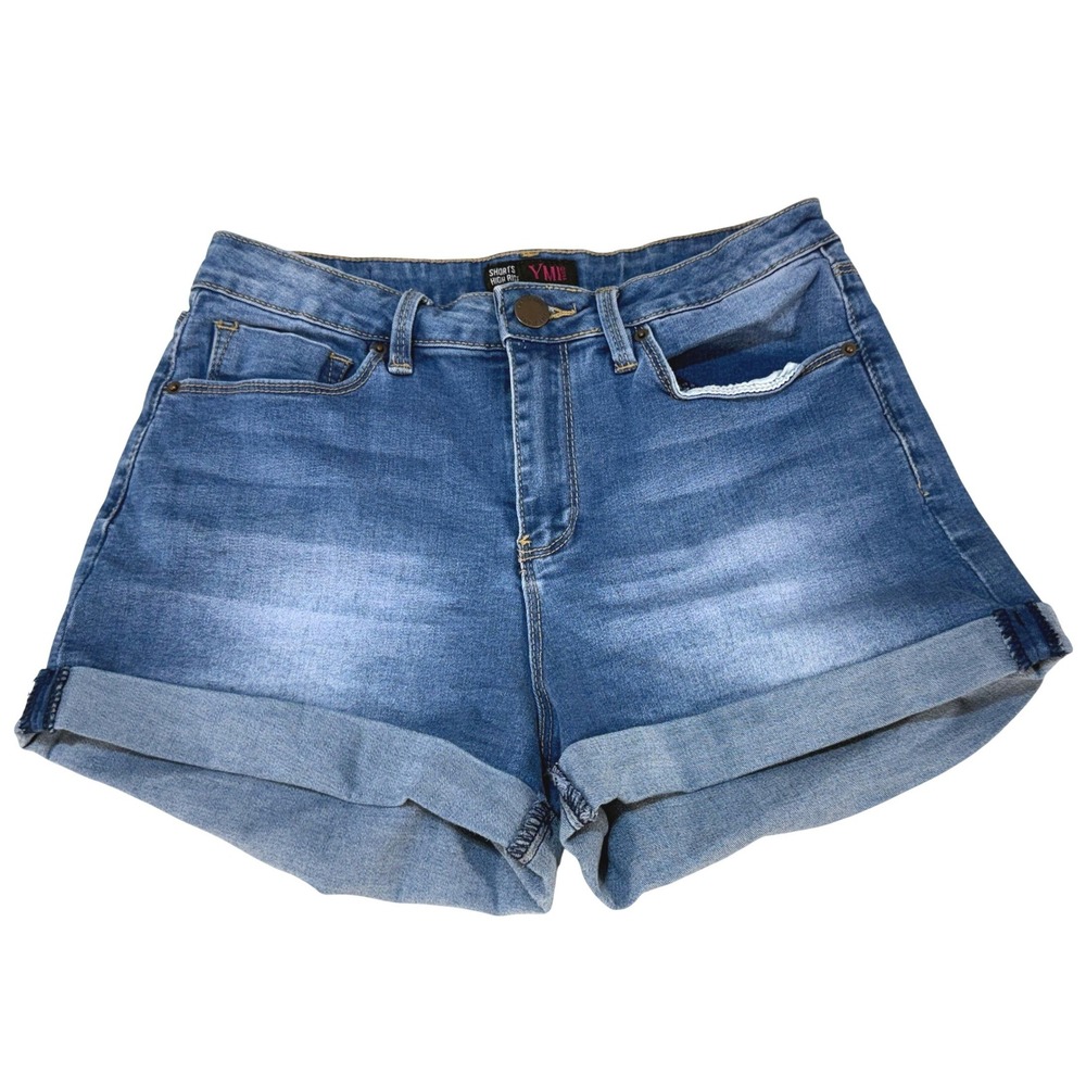 YMI Womens High Rise Denim Shorts Medium Wash Cuffed Size 7